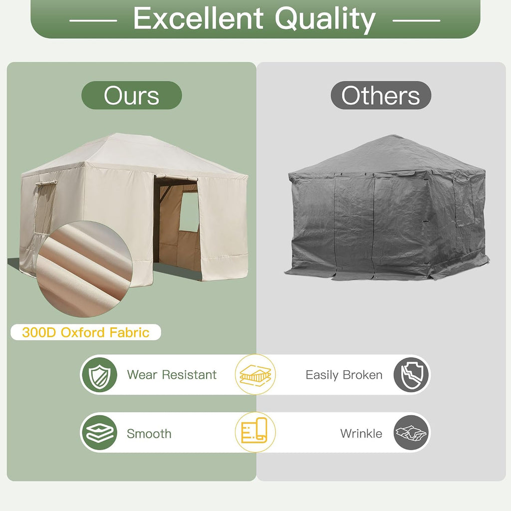 MELLCOM Winter Gazebo Cover for 10×13 Hardtop Gazebo, Accessories for All Seasons, with Mesh Screens and Doors and Windows