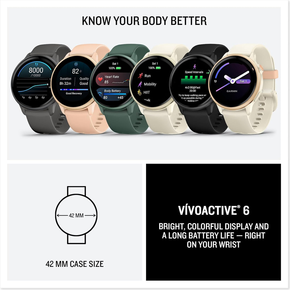 Garmin vívoactive® 6, Health and Fitness GPS Smartwatch, AMOLED Display, Up to 11 Days of Battery, Pebble Gray with Slate Band