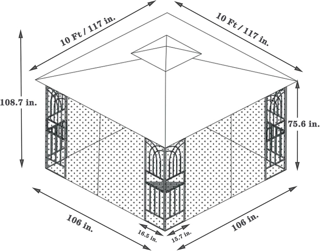 YOPTO 10x10 FT Patio Steel Gazebo,Canopy Tent wiht Ventilated Double Roof and Mosquito Net,(Detachable Mesh Screen On All Sides),Waterproof Garden Pergola for Backyard,Swimming Pool,Gray