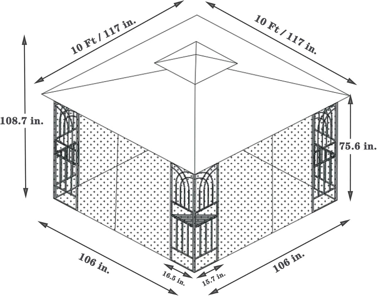 YOPTO 10x10 FT Patio Steel Gazebo,Canopy Tent wiht Ventilated Double Roof and Mosquito Net,(Detachable Mesh Screen On All Sides),Waterproof Garden Pergola for Backyard,Swimming Pool,Gray