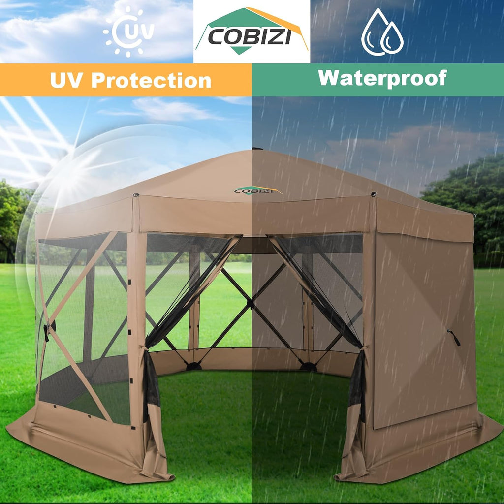 COBIZI 15x15 FT Pop Up Gazebo - Canopy Tent, Large Gazebos On Clearance with Sidewalls,carpas para Patio,Screened in Gazebo,Portable Screen Tents for 12-15 Persons Outdoor Camping, Backyard, Khaki