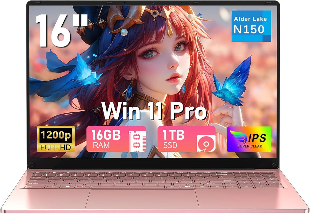 Gaming Laptop Computer, 16 Inch Lap Top 2026 Window 11 Pro 16GB RAM 1TB SSD, N150 (Up to 3.6GHz), Backlit Keyboard, FHD 1920 * 1200 Screen, Office 365, 6000mAh, WiFi 5 BT 4.2, UHD Graphics
