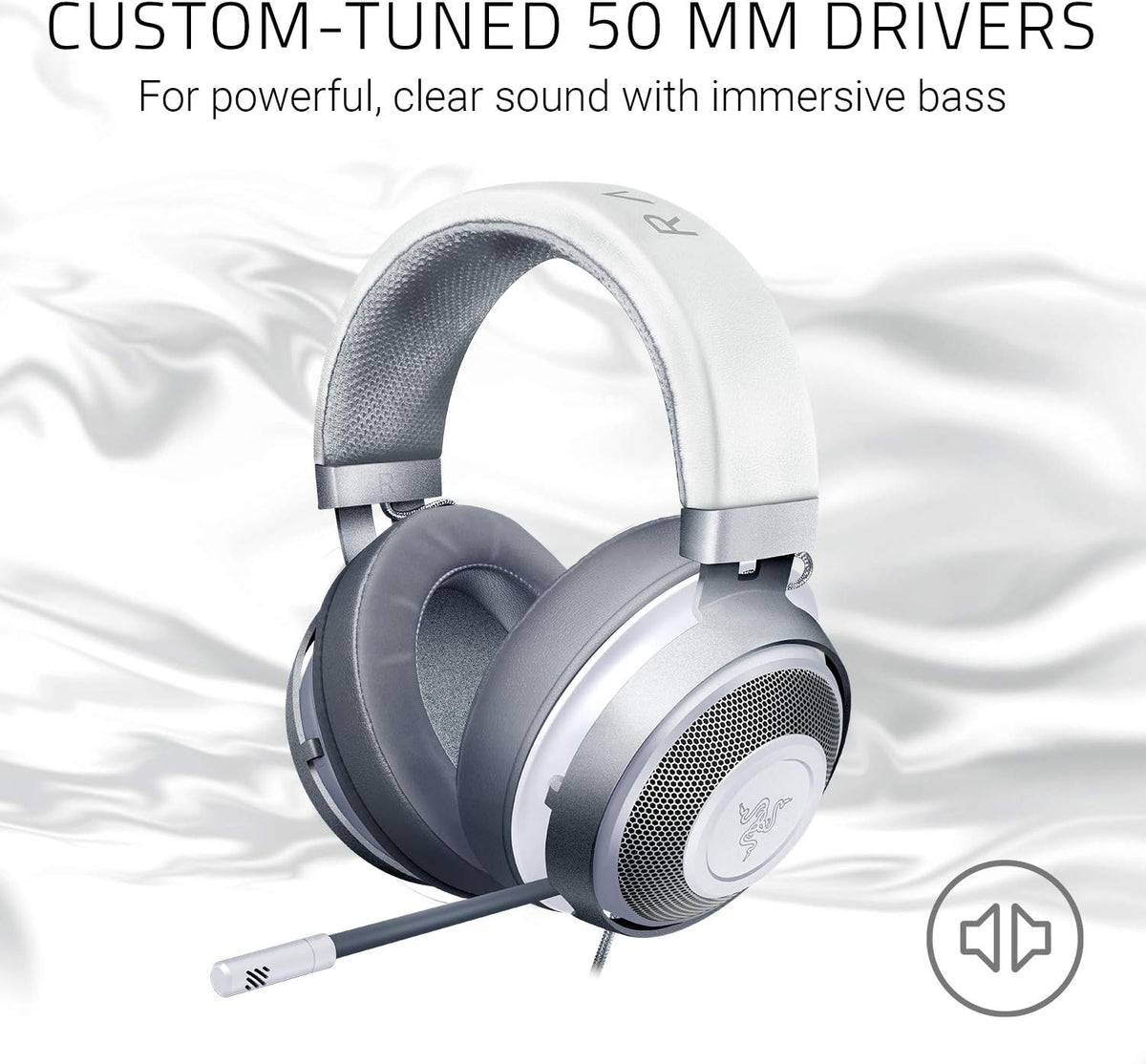 Razer Kraken Gaming Headset: Lightweight Aluminum Frame, Retractable Noise Isolating Microphone, for PC, PS4, PS5, Switch, Xbox One, Xbox Series X & S, Mobile, 3.5 mm Audio Jack - Mercury White