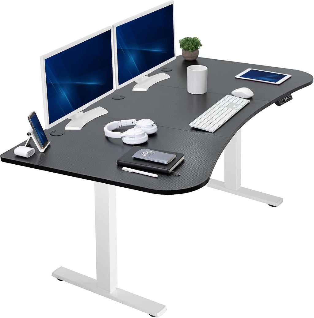 VIVO Electric 63 x 32 in Standing Desk, Memory Height Adjustment, 1B Series, Holds 220 lbs, Black Carbon Fiber Top White Frame, DESK-KIT-1W1R