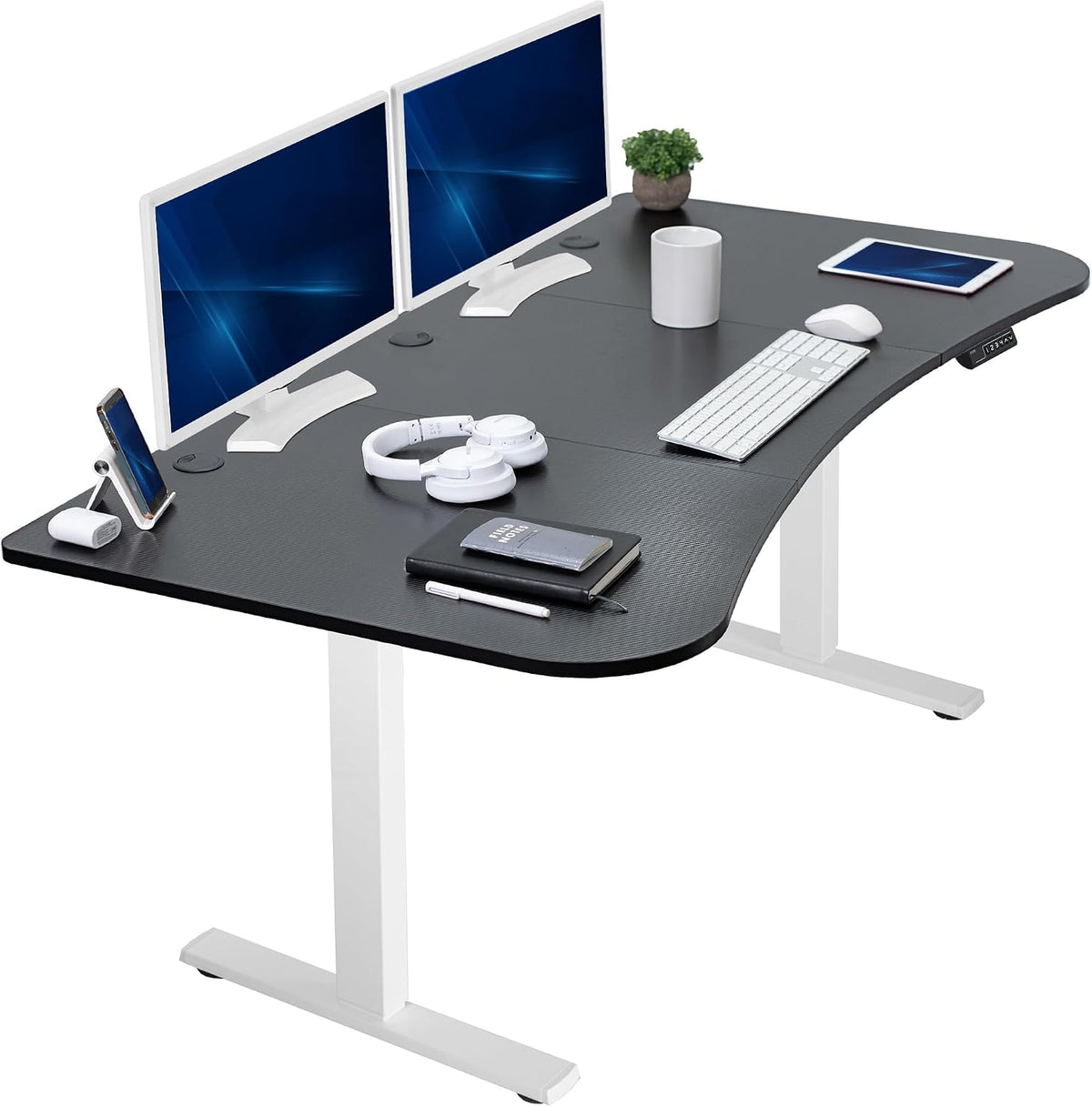 VIVO Electric 63 x 32 in Standing Desk, Memory Height Adjustment, 1B Series, Holds 220 lbs, Black Carbon Fiber Top White Frame, DESK-KIT-1W1R