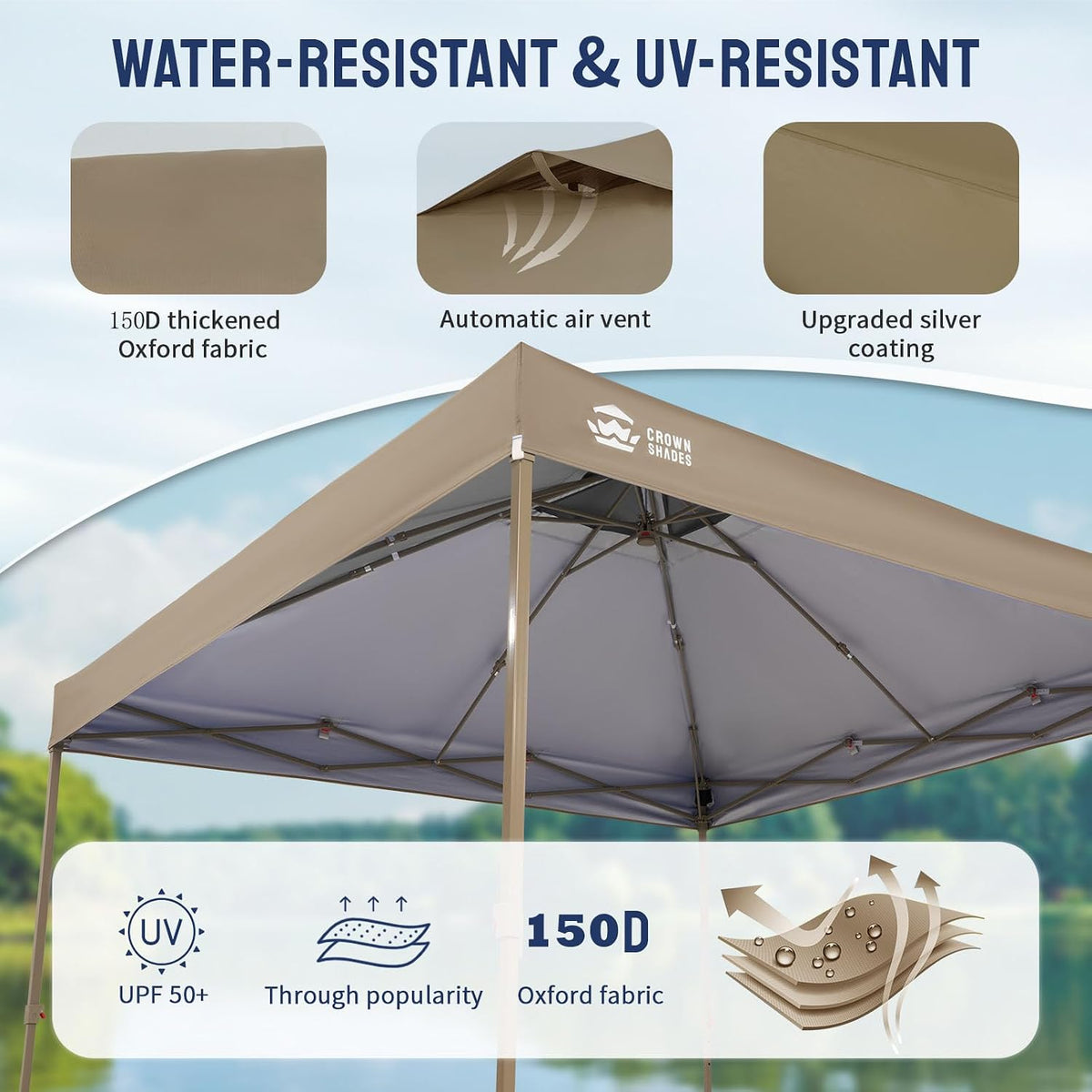 CROWN SHADES Gazebo 10x10 Pop Up Canopy with Mosquito Netting, Screen Tent with 4 Ropes, 8 Stakes, 4 Sandbags and Wheeled Storage Bag, Canopy for Patio & Backyard Parties,Camping&Events -(Beige)