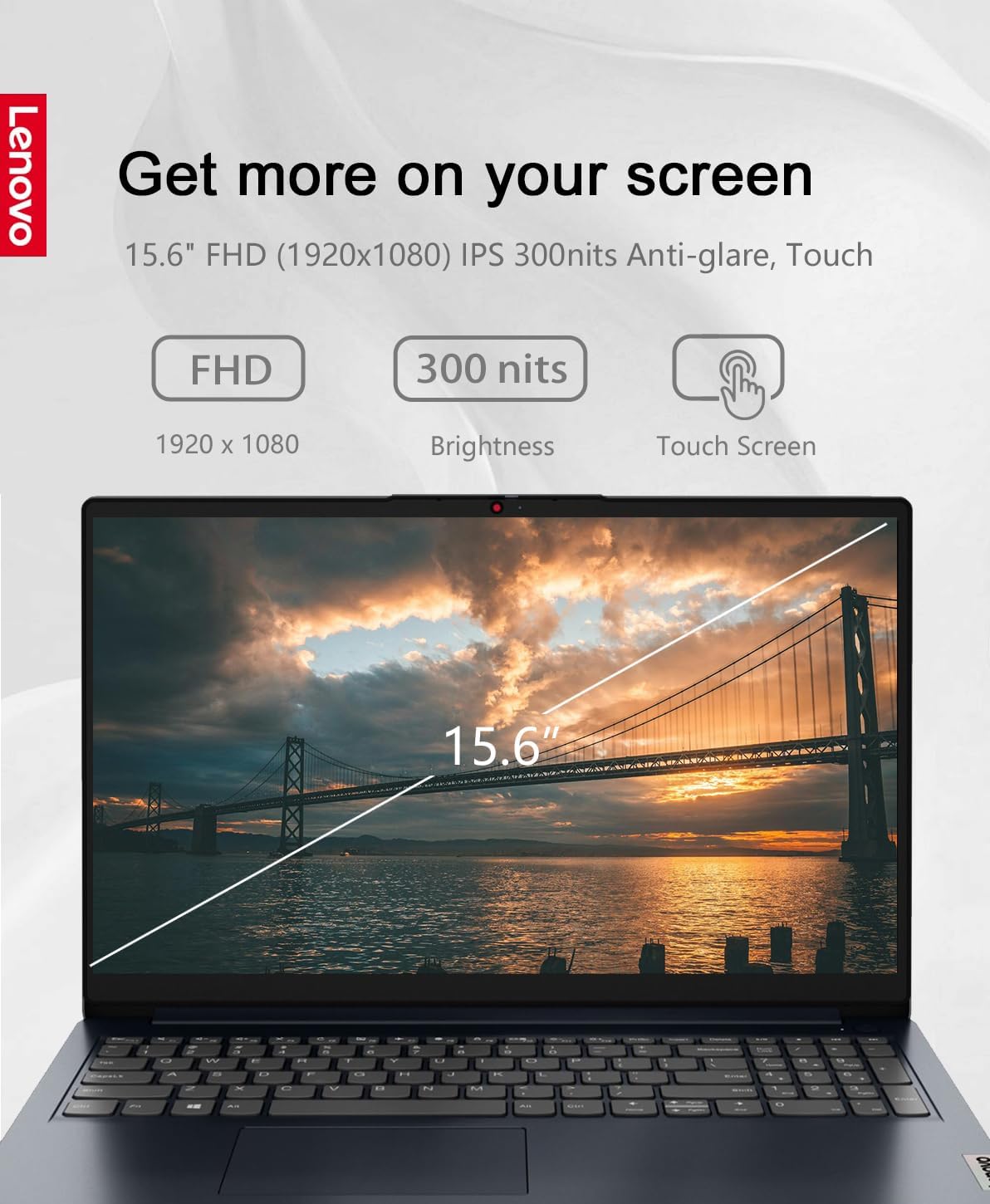 Lenovo Ideapad 1 Laptop, 15.6' FHD (1920x1080) IPS 300nits Anti-Glare Display, Touch, Ryzen 5 7520U, 8GB RAM, 512GB Storage, AMD Radeon Graphics, HDMI, Windows 11, HDMI, Abyss Blue