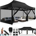 COBIZI 10x20 Canopy Tent, Heavy Duty Pop up Canopy with Sidewalls, Waterproof Easy Setup Canopy with Mosquito Netting, Outdoor Instant Screen Tents for Parties, Wedding with Roller Bag, Black