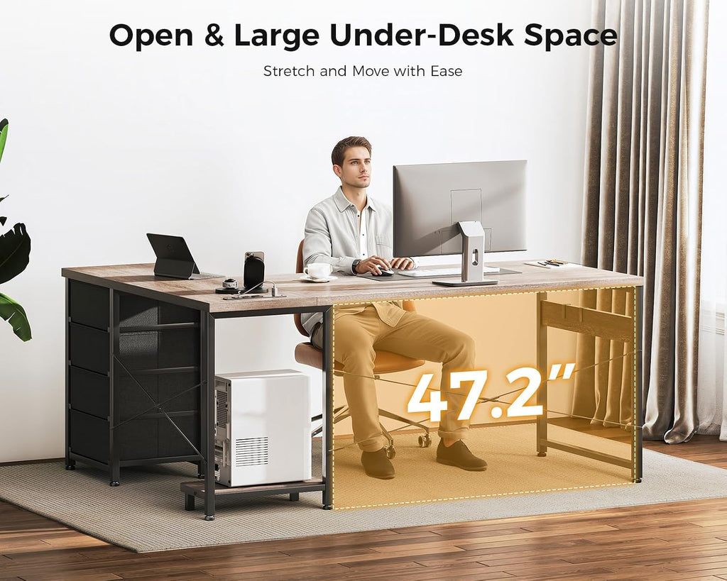 AODK L Shaped Gaming Desk with 4 Drawers, 61' Reversible Home Office Desks with Power Outlets, L Shaped Computer Desk with USB Charging Port and Host Stand, Corner Desk, Easy to Assemble, Grey
