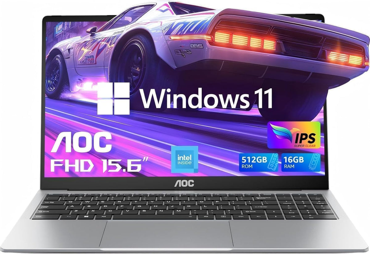 AOC Laptop Computer 15.6 Inch FHD Screen Laptop with N95 Processor(Up to 3.4GHz) 16GB RAM 512GB SSD Gaming Laptops Windows 11 Laptop Computer, Light&Thin, Metal Shell, Webcam, Type-C, USB3.2, Grey