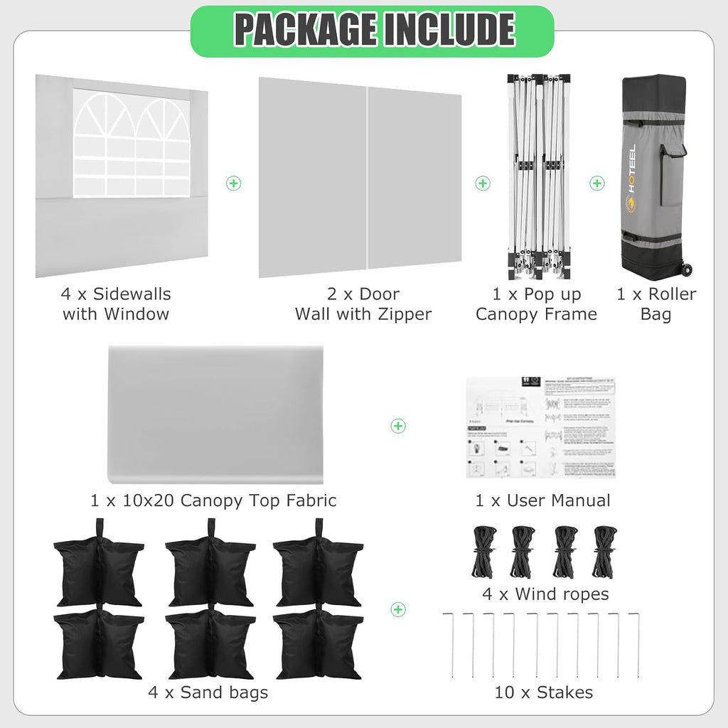 HOTEEL Folding Gazebo 3 x 6 Gazebo Waterproof Stable Party Tent Foldable Folding Tent with 6 Side Walls & Roll Bag & 4 Sand Bags, Easy Assembly for Weddings, Commerce, Parties, UV50+ Protection, White