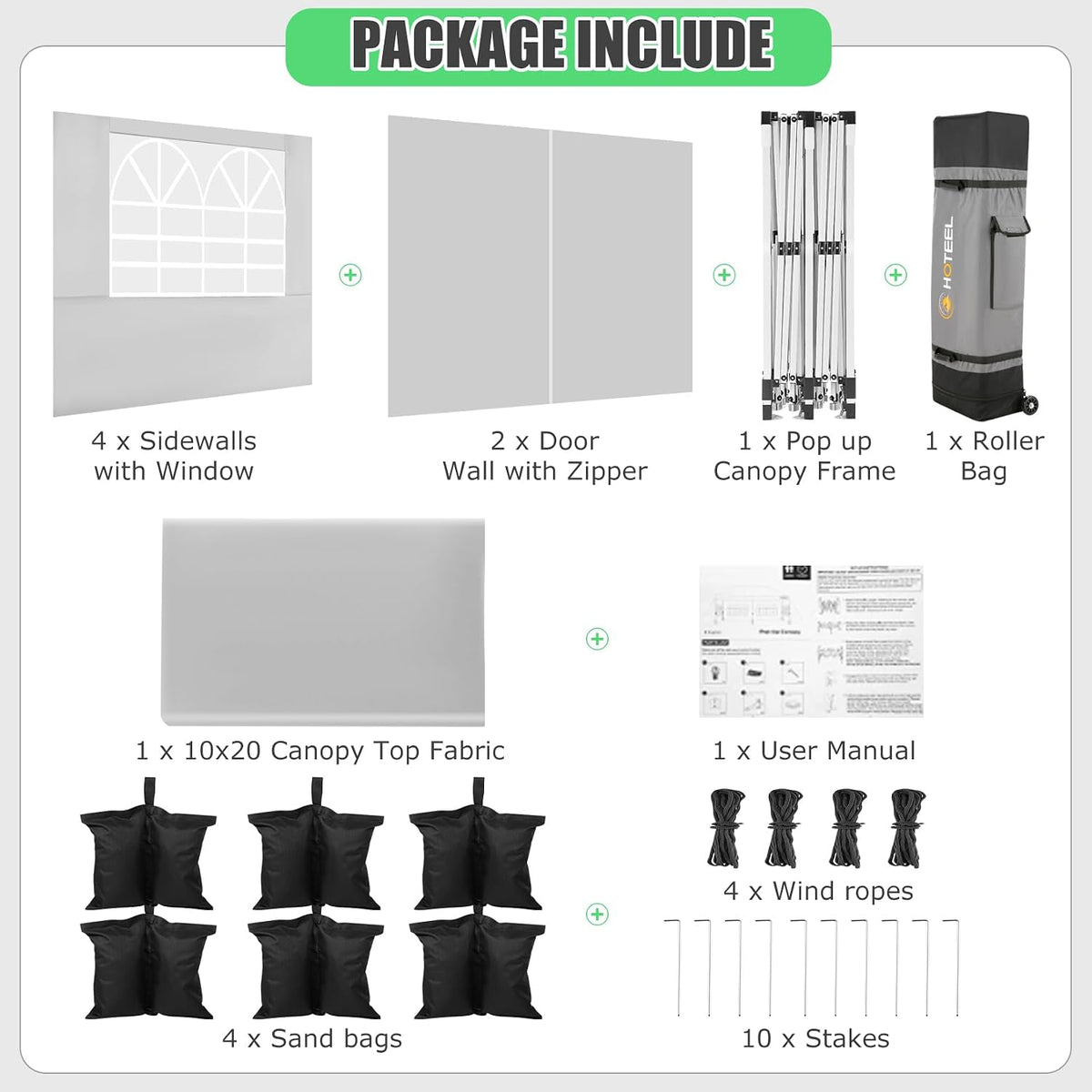 HOTEEL Folding Gazebo 3 x 6 Gazebo Waterproof Stable Party Tent Foldable Folding Tent with 6 Side Walls & Roll Bag & 4 Sand Bags, Easy Assembly for Weddings, Commerce, Parties, UV50+ Protection, White