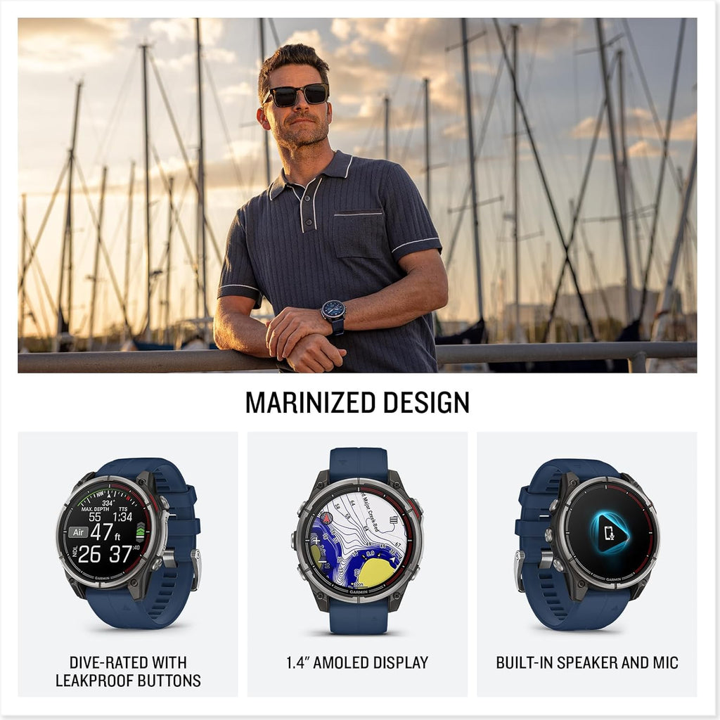 Garmin® quatix® 8, 47 mm, Marine GPS Smartwatch, Bright AMOLED Display, Chartplotter Controls, Built-in Flashlight, 24/7 Health & Wellness Features