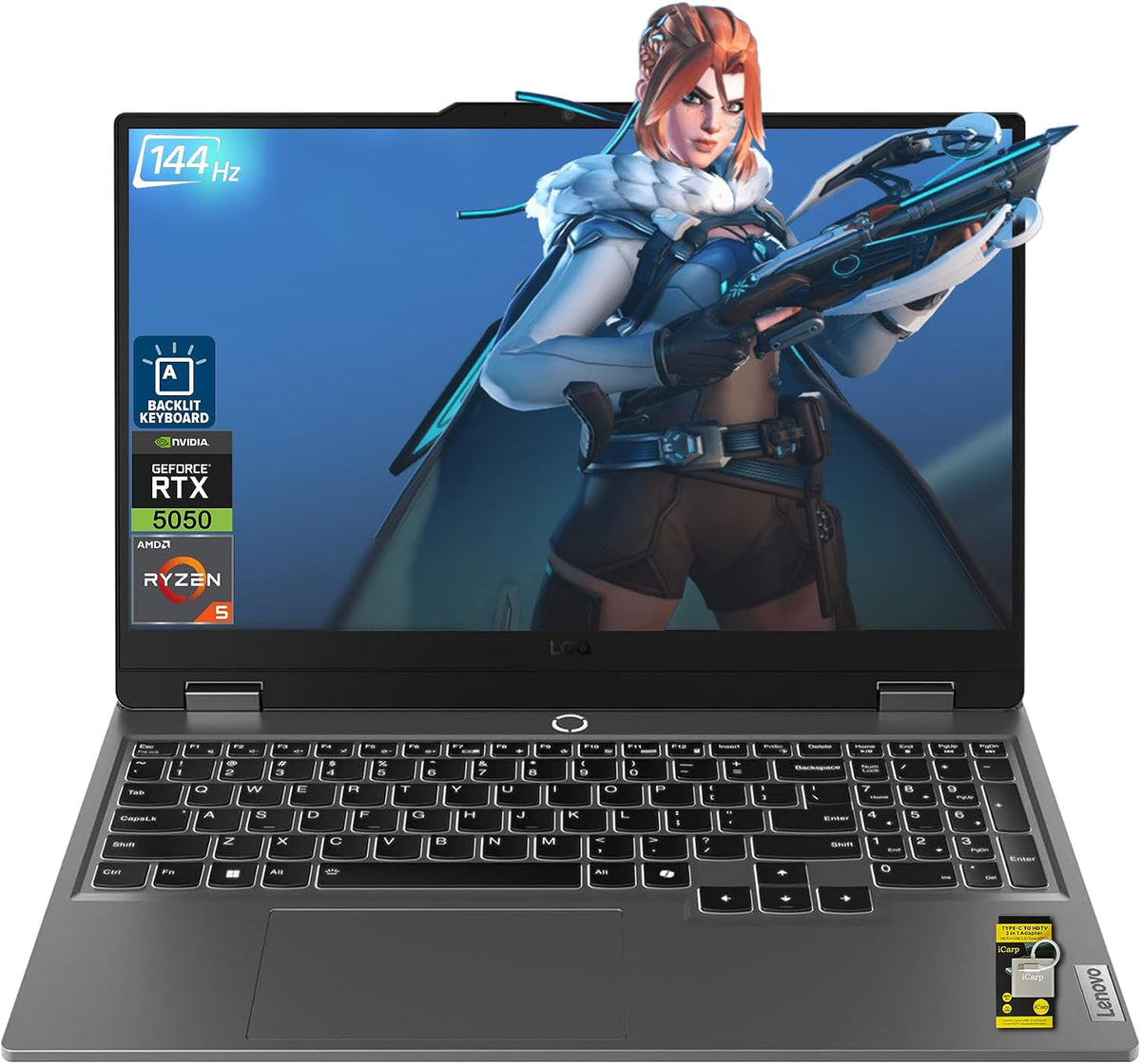 Lenovo LOQ Gaming AI Laptop 15.6' FHD IPS 144Hz (100% sRGB G-SYNC) AMD 6-core Ryzen 5 220 32GB RAM 1TB SSD GeForce RTX 5050 GDDR7 (440 AI Tops) Backlit Nahimic 5MP Privacy Camera Win11 ICP Hub