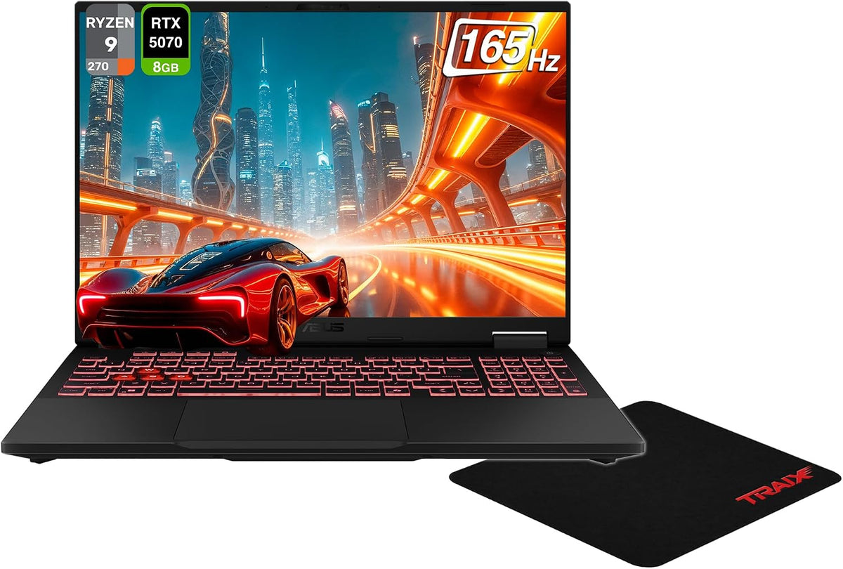 ASUS TUF A16 Copilot+ Gaming Laptop, AMD Ryzen AI 9 270, 32 GB DDR5 RAM, 1 TB PCle SSD, 16' FHD+ (1920x1200) 165Hz, Nvidia G-Force RTX 5070, 1-Zone RGB Keyboard, W11 Home + Traix Mousepad