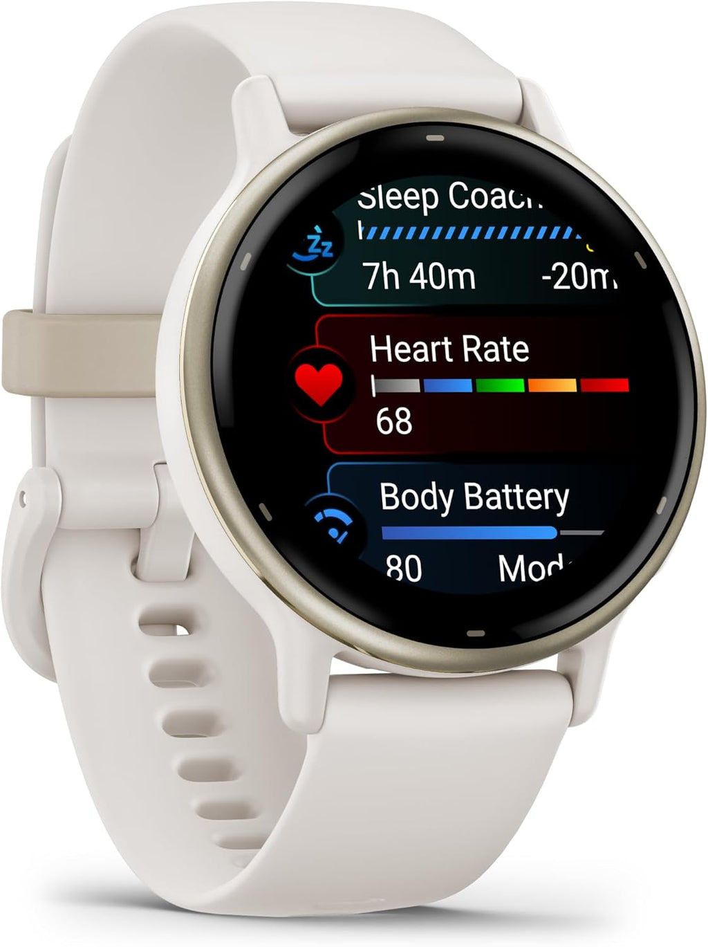 Garmin Vivoactive 5 Health and Fitness GPS Smartwatch for Men and Women with Cream Gold Aluminum Bezel, Ivory Case Silicone Band, 1.2' AMOLED Touchscreen Display, 11 Days Battery Life (Bundle)