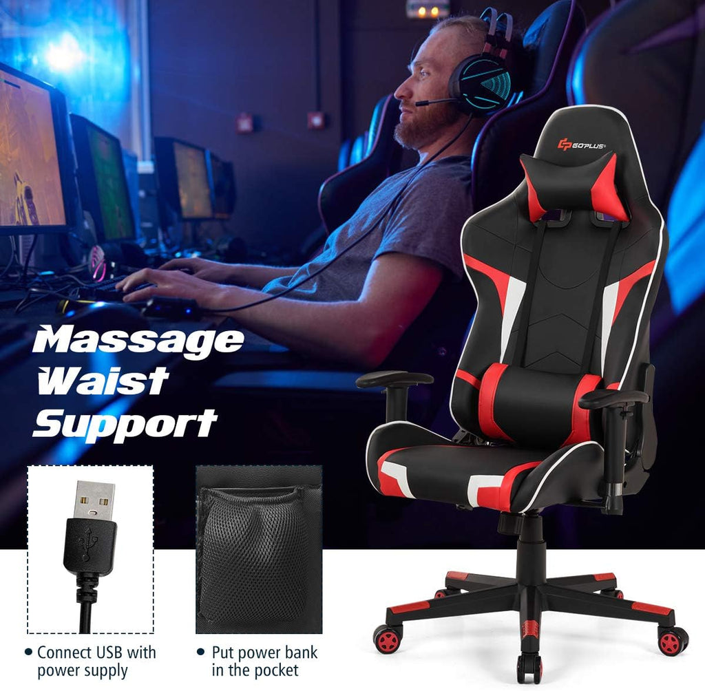 Goplus Gaming Desk & Chair Combo Set, Racing Style X Shaped E-Sport Gamer Desk & PVC Computer Chair w/Cup & Headphone Holder, Mouse Pad, Headrest & Massage Lumbar Support for Home Office (Red)