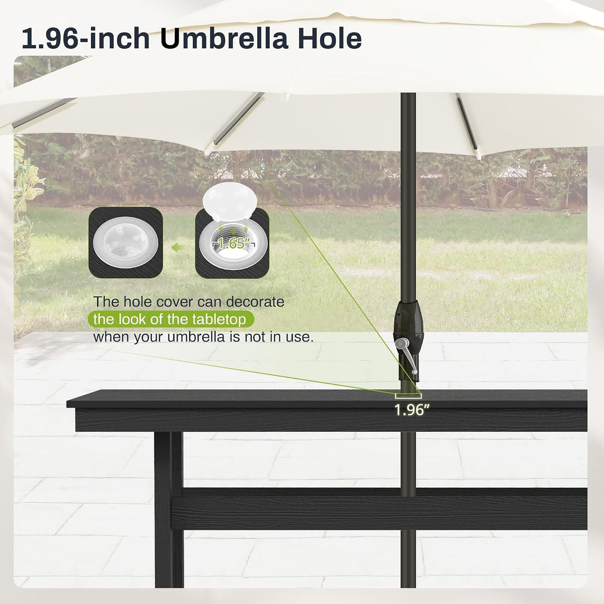 7 Piece Outdoor Dining Set, HDPS Patio Table and Chairs Set, 66' Patio Table with 1.96' Umbrella Hole & 6 Chairs, All Weather Furniture for Garden, Backyard, Poolside (Black)