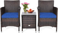 HAPPYGRILL 3 Piece Patio Furniture Set Outdoor Rattan Wicker Conversation Set with Coffee Table Chairs & Thick Cushions Bistro Sets for Patio Garden Lawn Backyard Pool