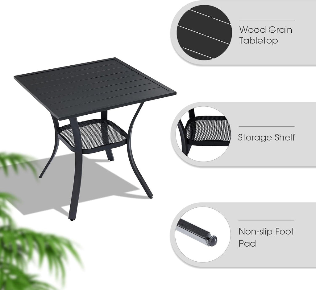 VICLLAX Outdoor Dining Set for 2, Small Patio Table and Chairs Set of Stackable Patio Sling Chairs and Square Dining Table for Front Porch, Blue Fabric and Black Table