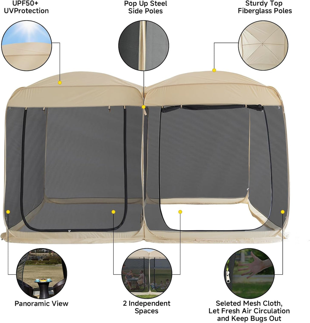 Alvantor® Screen House Room 2024 Upgraded 2 in 1 Screen Tent PoP Up Gazebo® with Mesh Mosquito Netting, Sun Shade Outdoor Canopy for Patio, Camping, Backyard and Outside Activities- 12' x 7.5', Beige