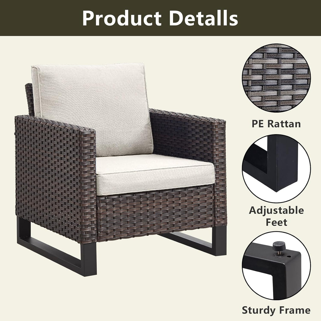 Rilyson Luxury Wicker Outdoor Patio Chairs Set of 2-Classic Rattan Chairs Water Resistant,Comfortable Cushions and Sturdy Metal Frame for Outside Porch Deck Backyard(Brown/Blue)