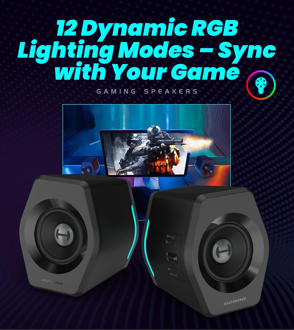 Edifier Hecate RGB Gaming Speakers, 32W Peak Power, Bluetooth 5.1, Game/Movie/Music Modes, 12 RGB Lighting Effects, Compact Design for PC/PS4/Desktop - Black