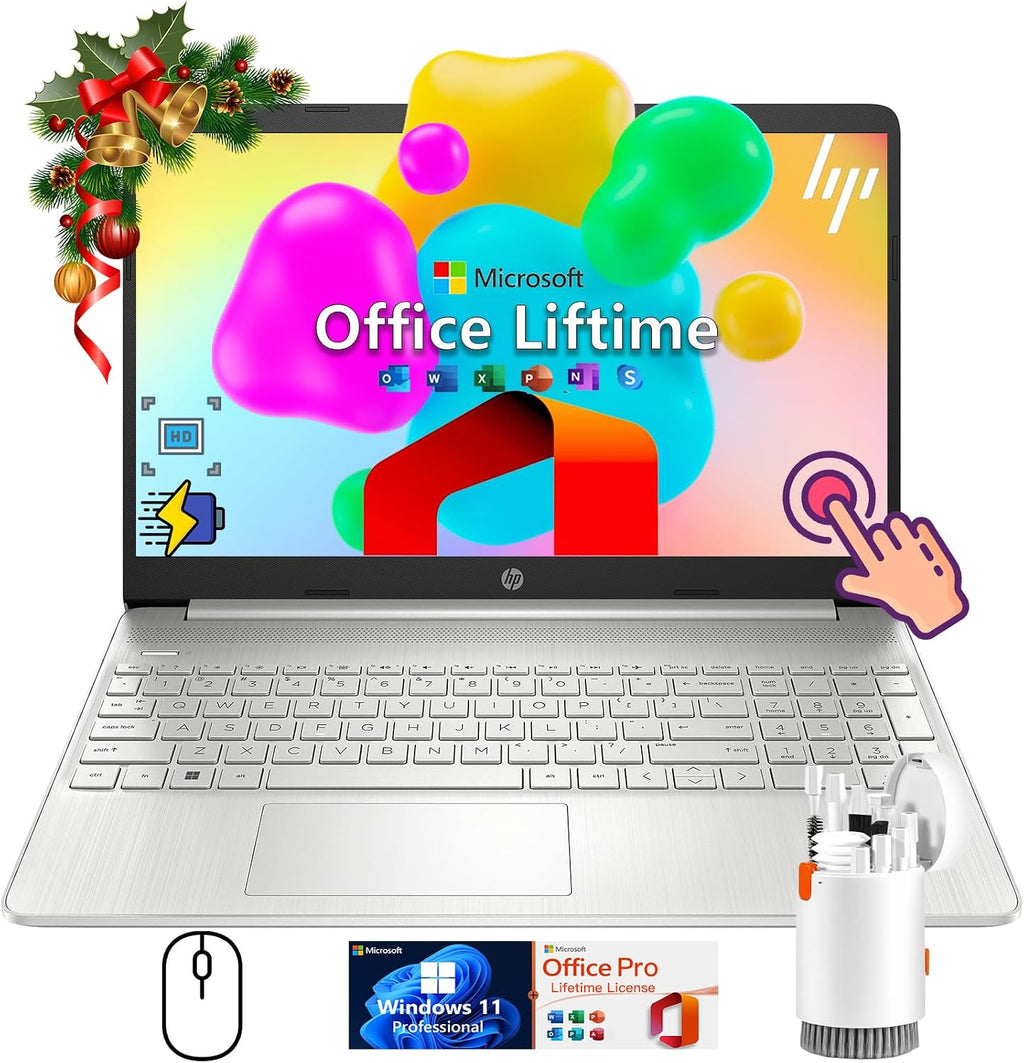 HP Flagship Touchscreen Laptop Computer - Win 11 Pro • Microsoft Office Lifetime • 15.6' Full HD Touchscreen • Intel i3 1215U • Wi-Fi 5 • Anti-Glare HD Display w/Laptop Bundle(16G RAM • 1TB SSD)