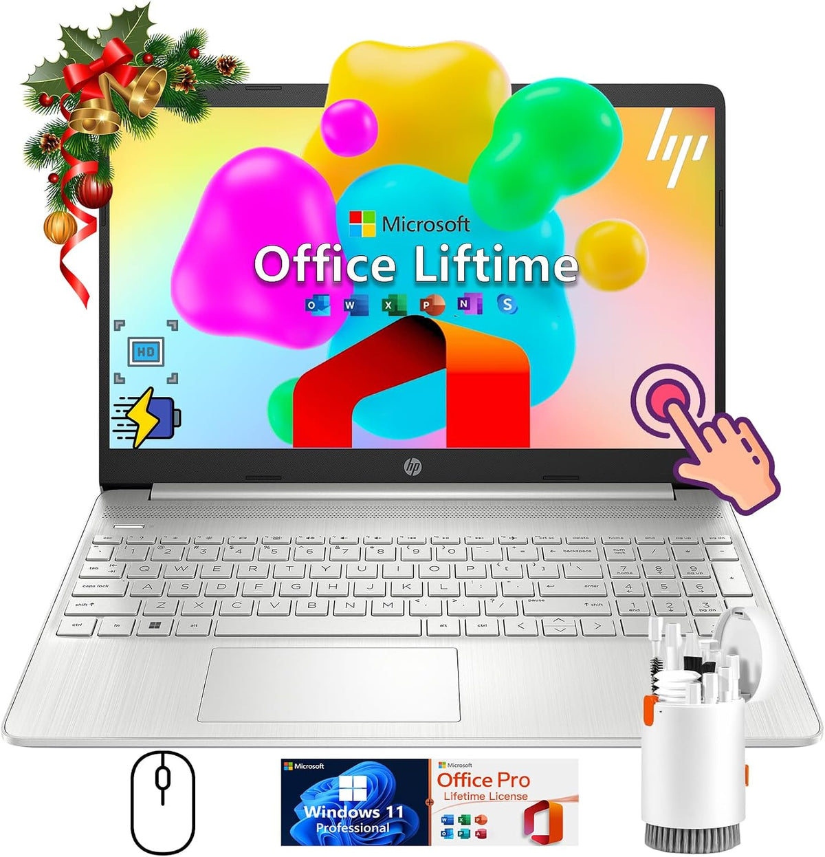 HP Flagship Touchscreen Laptop Computer - Win 11 Pro • Microsoft Office Lifetime • 15.6' Full HD Touchscreen • Intel i3 1215U • Wi-Fi 5 • Anti-Glare HD Display w/Laptop Bundle(16G RAM • 1TB SSD)