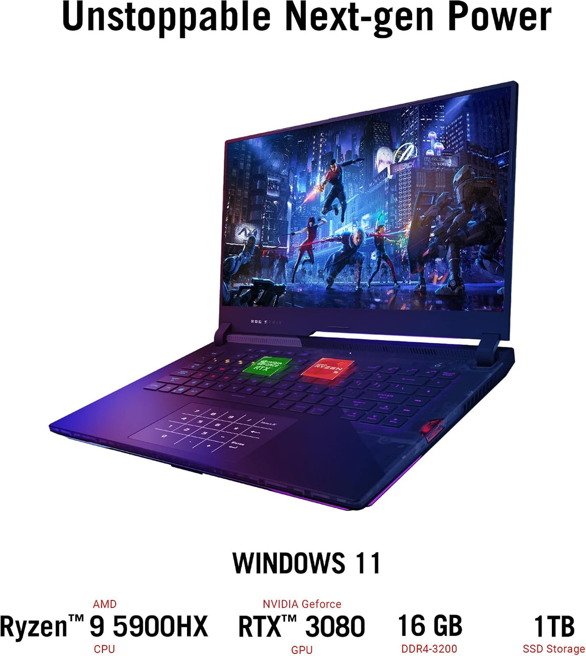 ASUS ROG Strix Scar 15 Gaming Laptop, 15.6' 300Hz IPS Type FHD Display, NVIDIA GeForce RTX 3080, AMD Ryzen 9 5900HX, 16GB DDR4, 1TB SSD, Opti-Mechanical Per-Key RGB Keyboard, Windows 11, G533QS-DS94