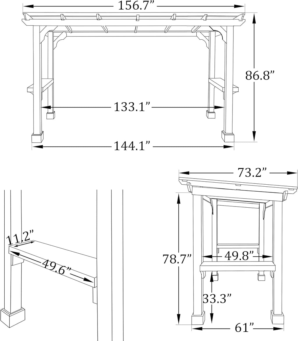 Yardenaler 6 x 13 FT Wooden Grill Gazebo with Sloping Metal Roof, BBQ Canopy with Stakes for Outdoor Patio, Garden, Lawn, Light Mocha Brown