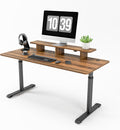 EUREKA ERGONOMIC 60 Inch Computer Desk Manual Adjustable Height Standing Desk, Home Office Desk with Monitor Stand Shelf Led Lights Strips, Computer Desk with Dual 2 Monitor Mouse Pad, Brown