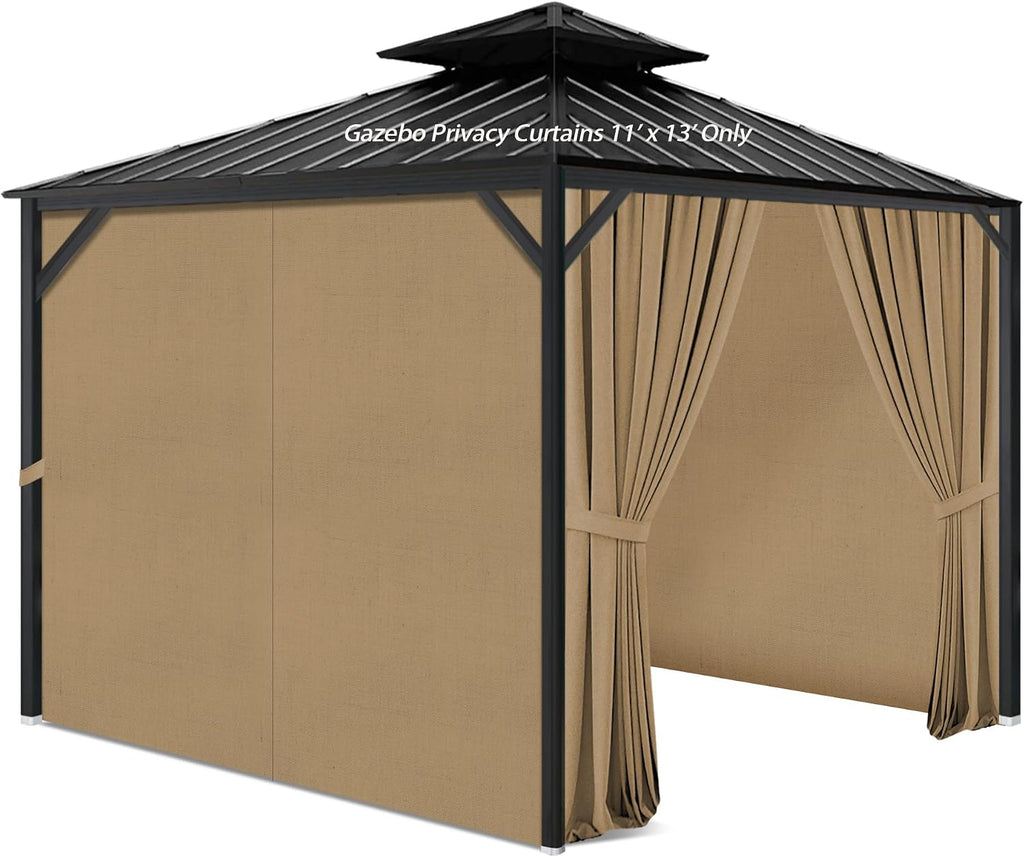 Gazebo Privacy Curtains 11' x 13' with Zipper 4-Panels Side Wall Universal Replacement for Patio, Outdoor Canopy, Garden and Backyard (Curtain Only)