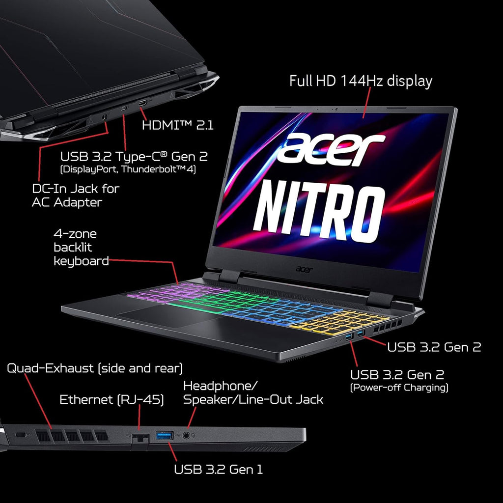 acer Nitro 5 AN515-58-527S Gaming Laptop | Intel Core i5-12500H | NVIDIA GeForce RTX 3060 Laptop GPU | 15.6' FHD 144Hz IPS Display | 16GB DDR4 | 512GB PCIe Gen 4 SSD | Killer Wi-Fi 6 | RGB Keyboard