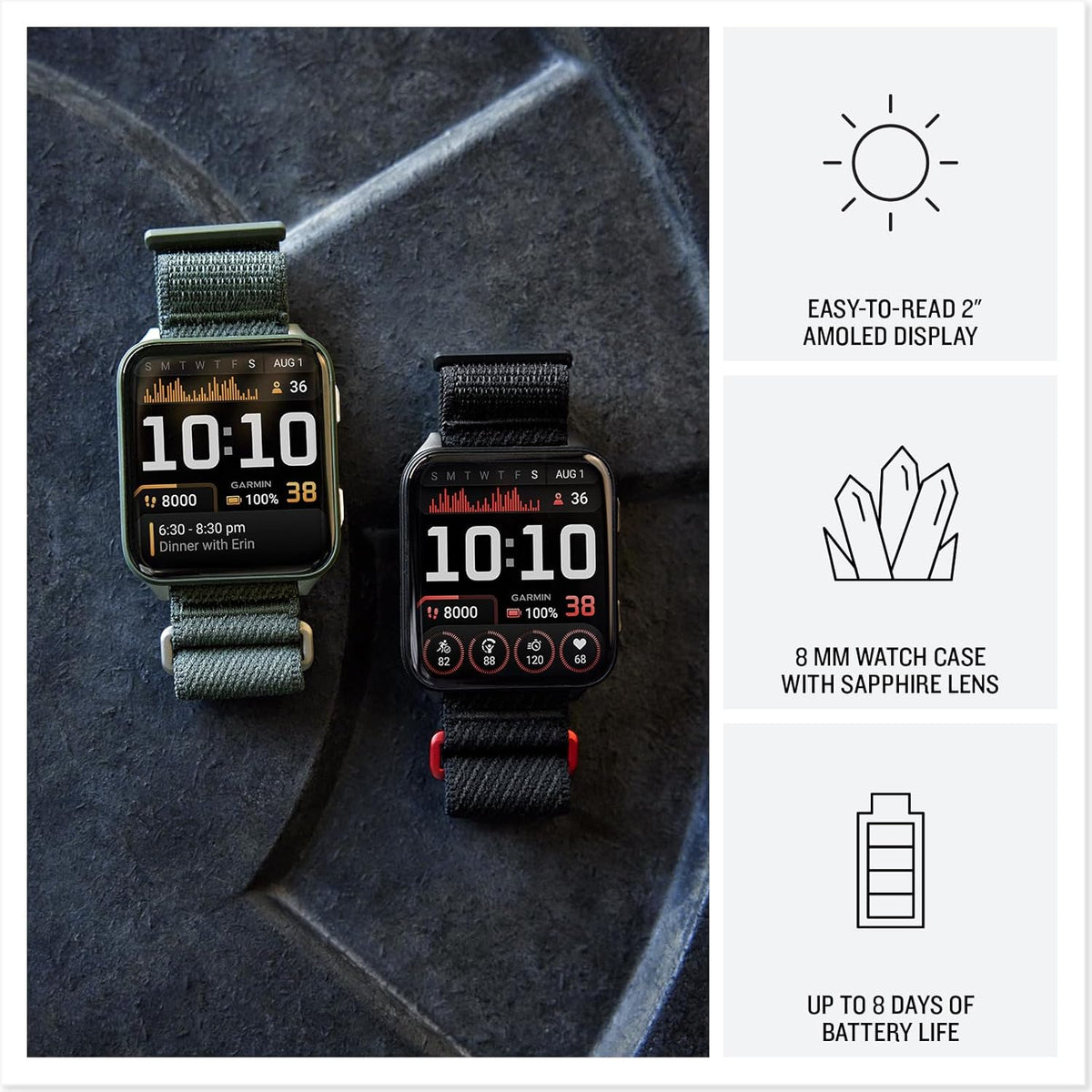Garmin® Venu® X1, Thin and Lightweight GPS Smartwatch, AMOLED Display, Advanced Health and Fitness Features, Black with Slate Titanium Caseback and ComfortFit Nylon Band