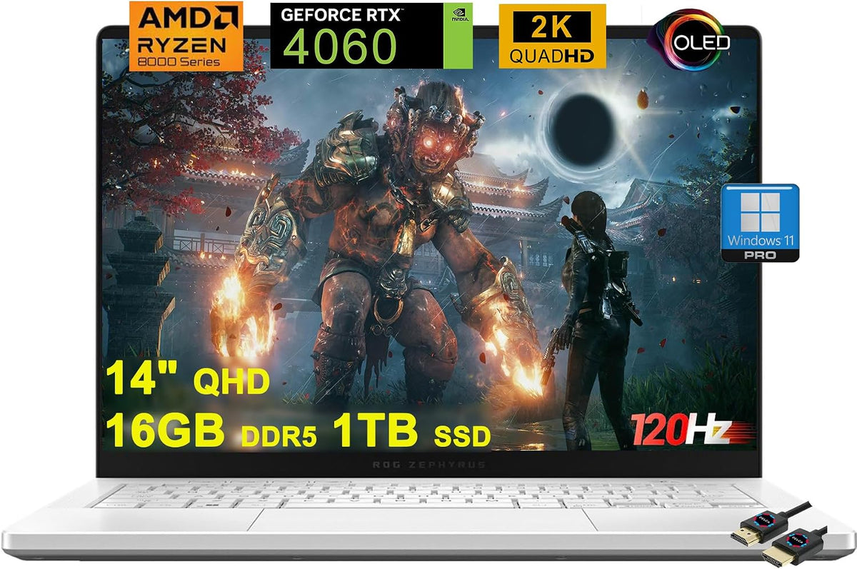 ASUS ROG Zephyrus G14 Gaming Laptop | 14' QHD OLED 120Hz 100% DCI-P3 | AMD 8-Core Zen 4 Ryzen 9 8945HS (>i9-12900H) | 16GB DDR5 1TB SSD | GeForce RTX 4060 Graphic | Backlit USB4 Win11Pro + HDMI Cable
