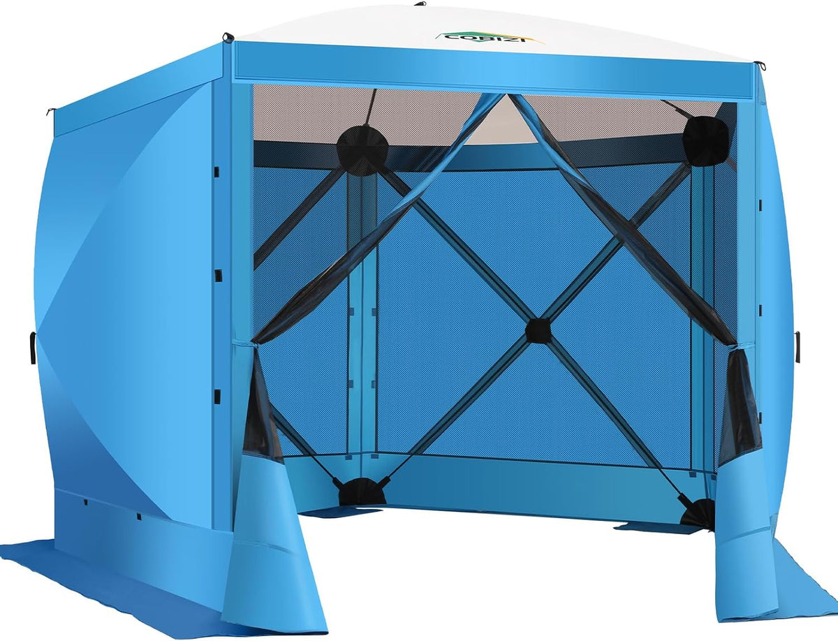 COBIZI 10x10 Pop Up Gazebo Screen Tent Screen House for Camping, Screen Room with Mosquito Netting, Hub Tent Instant Screened Canopy with Carrying Bag and Ground Stakes, Blue