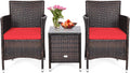 HAPPYGRILL 3-Piece Patio Furniture Set Outdoor Rattan Wicker Conversation Set with Coffee Table Chairs & Thick Cushions Bistro Sets for Patio Garden Lawn Backyard Pool