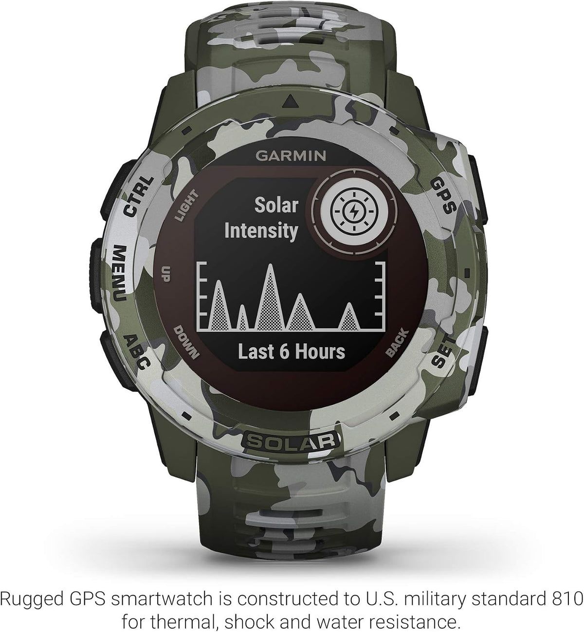 Garmin Instinct Solar, Rugged Outdoor Smartwatch with Solar Charging Capabilities, Built-in Sports Apps and Health Monitoring, Lichen Camo (Renewed)