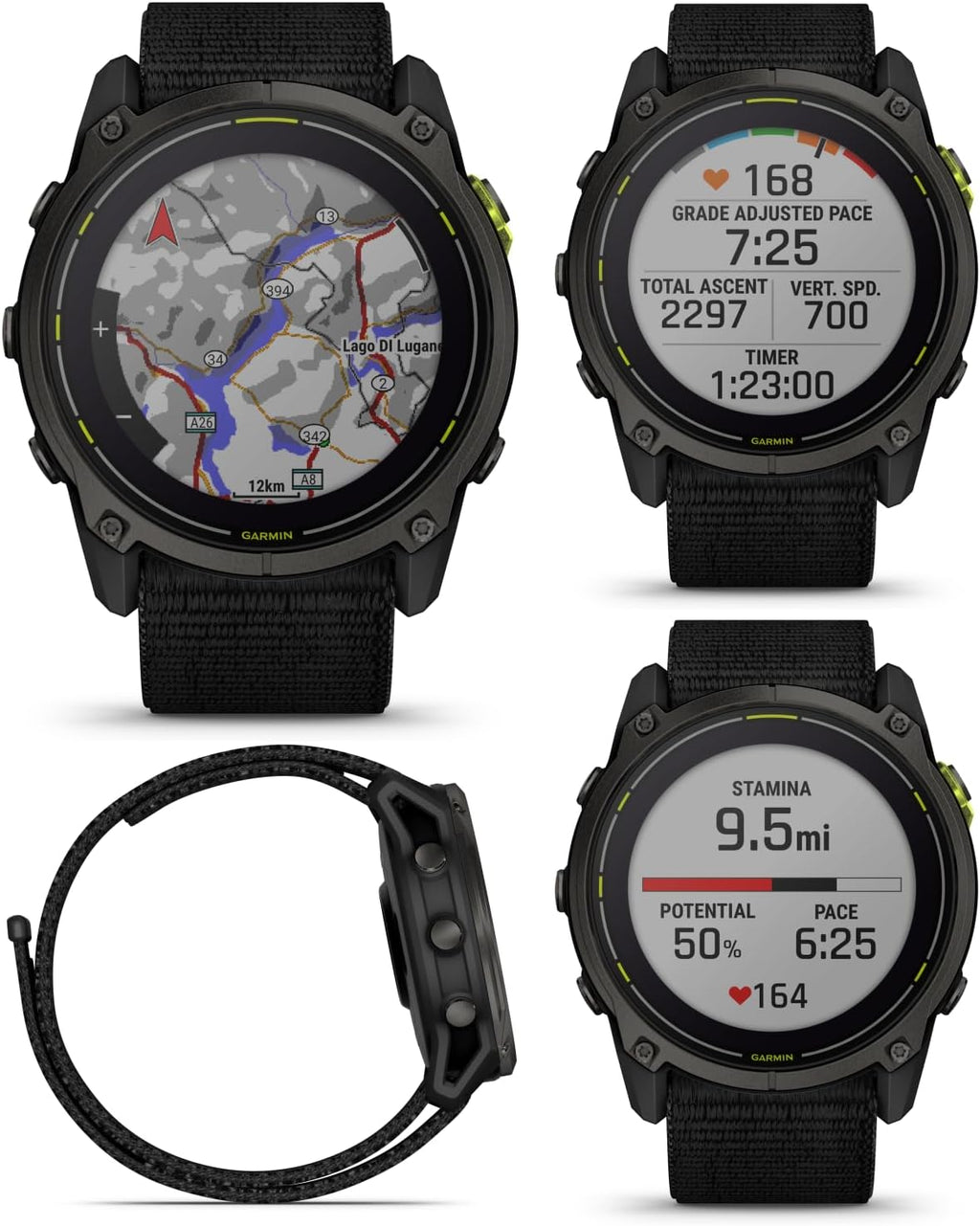 Garmin Enduro 3 – 51 mm, Solar, Sapphire, Ultraperformance GPS Smartwatch, Carbon Gray DLC Titanium with Black UltraFit Nylon Strap Bundle
