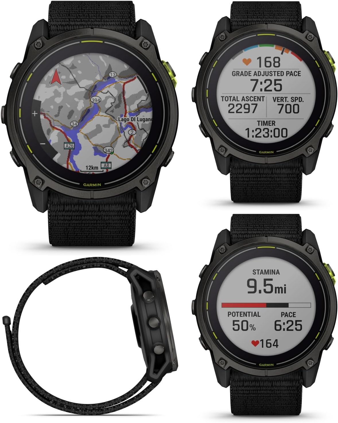 Garmin Enduro 3 – 51 mm, Solar, Sapphire, Ultraperformance GPS Smartwatch, Carbon Gray DLC Titanium with Black UltraFit Nylon Strap Bundle