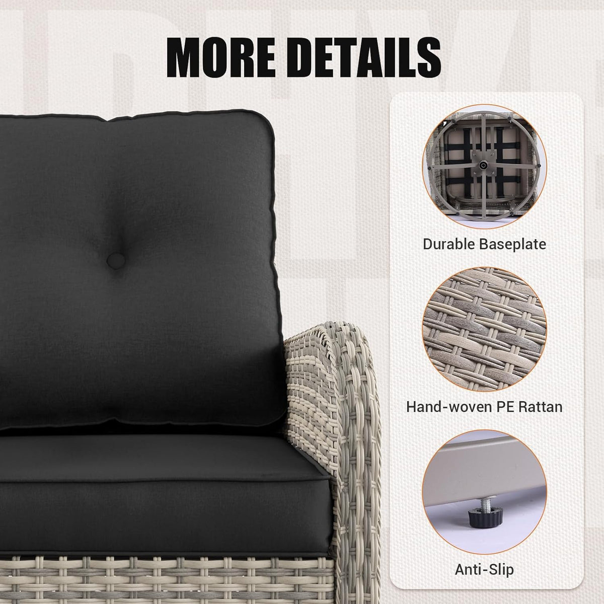 9-Piece Patio Rocking Swivel Chair Outdoor Wicker Rattan Bistro Set with Tempered Glass Side Table, Outdoor Patio Furniture Set for Garden, Deck, and Balcony, Dark Grey
