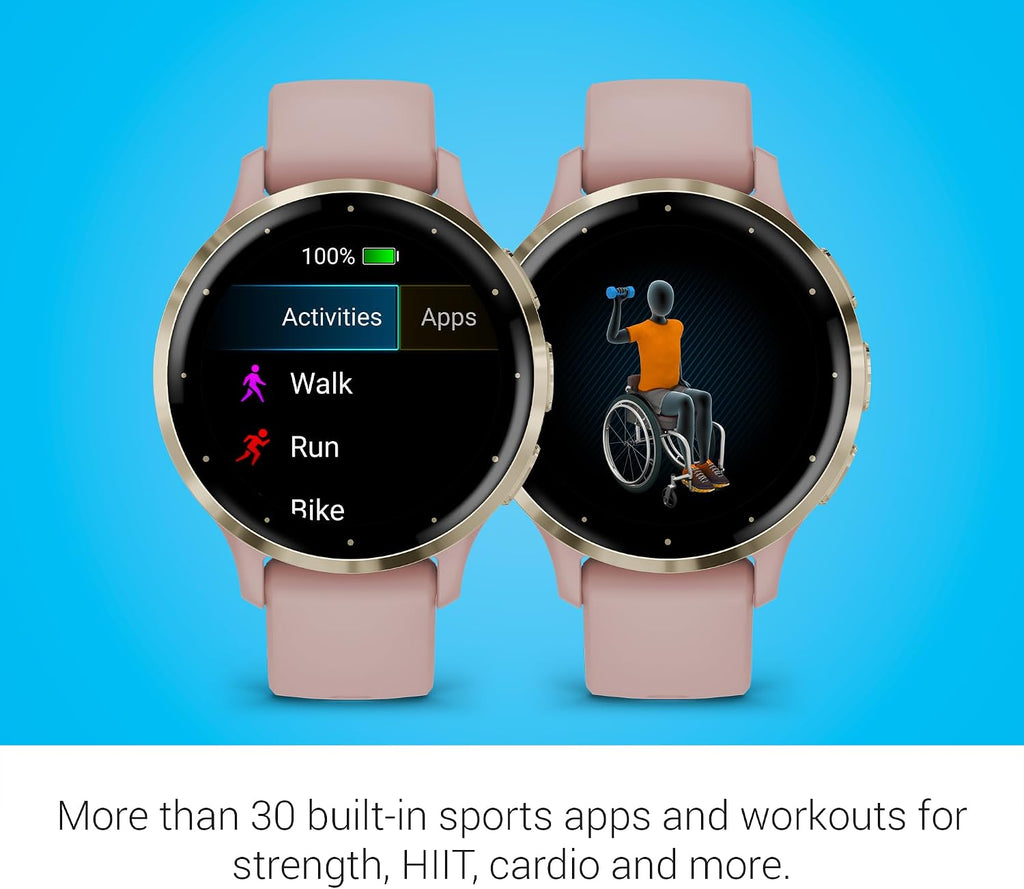 Garmin Venu 3S Soft Gold Stainless Steel Bezel 1.2-Inch AMOLED Touchscreen Display Smart Watch with 41mm Dust Rose Case and Silicone Band