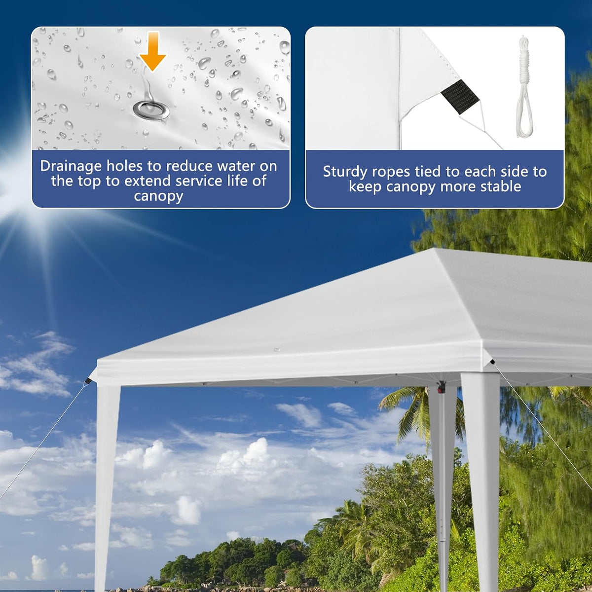VINGLI 10x30 Pop Up Canopy Tent, Outdoor Tent Canopy Foldable Portable Canopies for Camping, Patio, Parties, EZ Up Gazebo Canopy with Carry Bag(White)