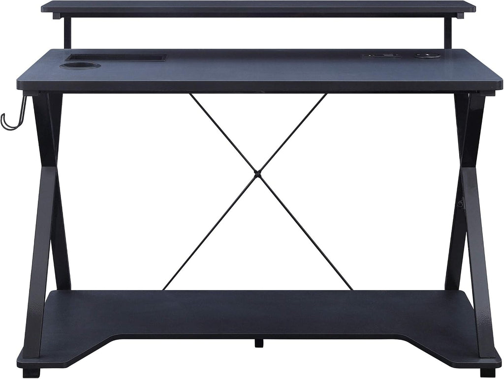 OSP Home Furnishings Checkpoint Ghost Battlestation Gaming Desk with RGB LED Lights, Black