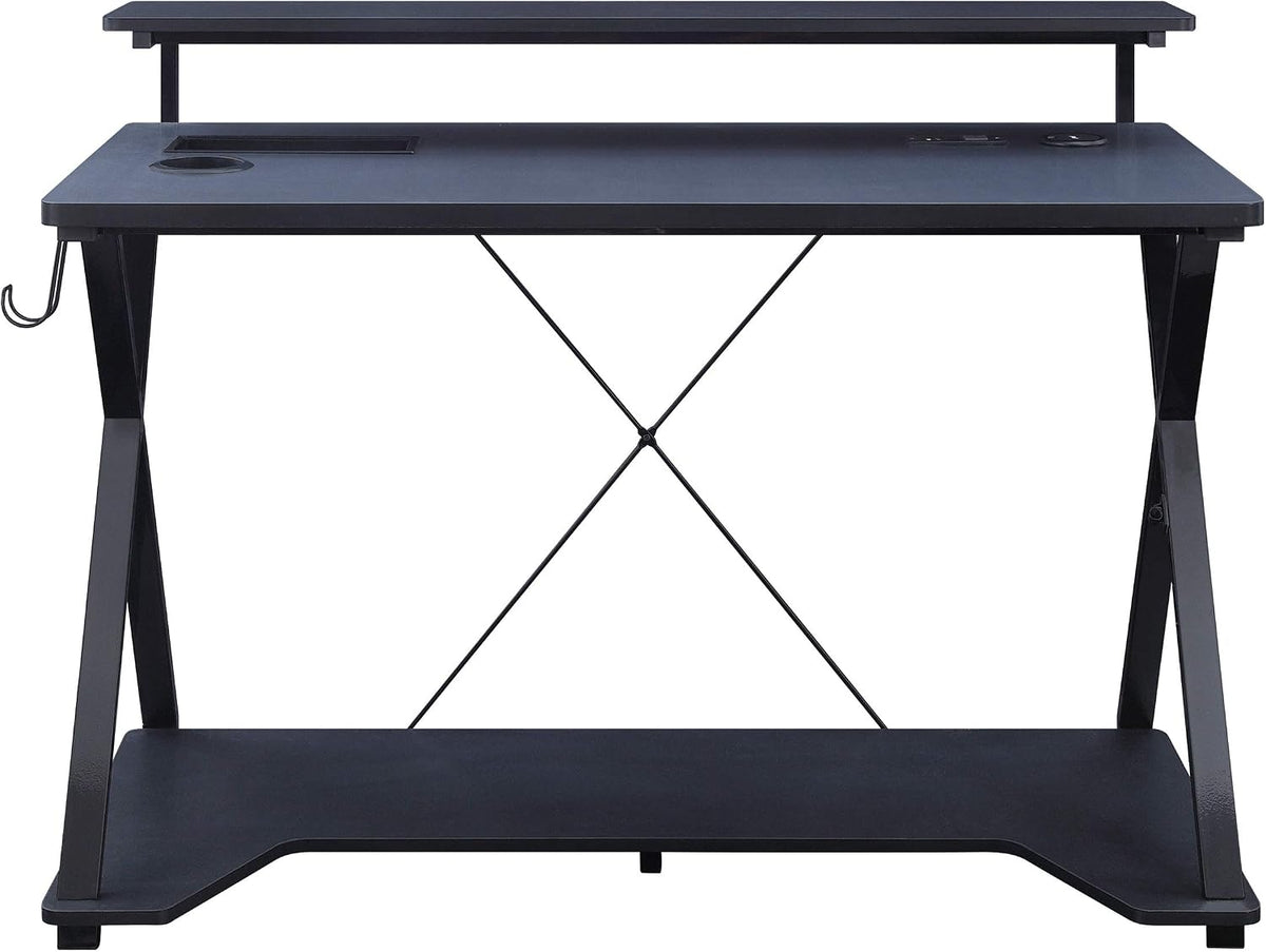 OSP Home Furnishings Checkpoint Ghost Battlestation Gaming Desk with RGB LED Lights, Black