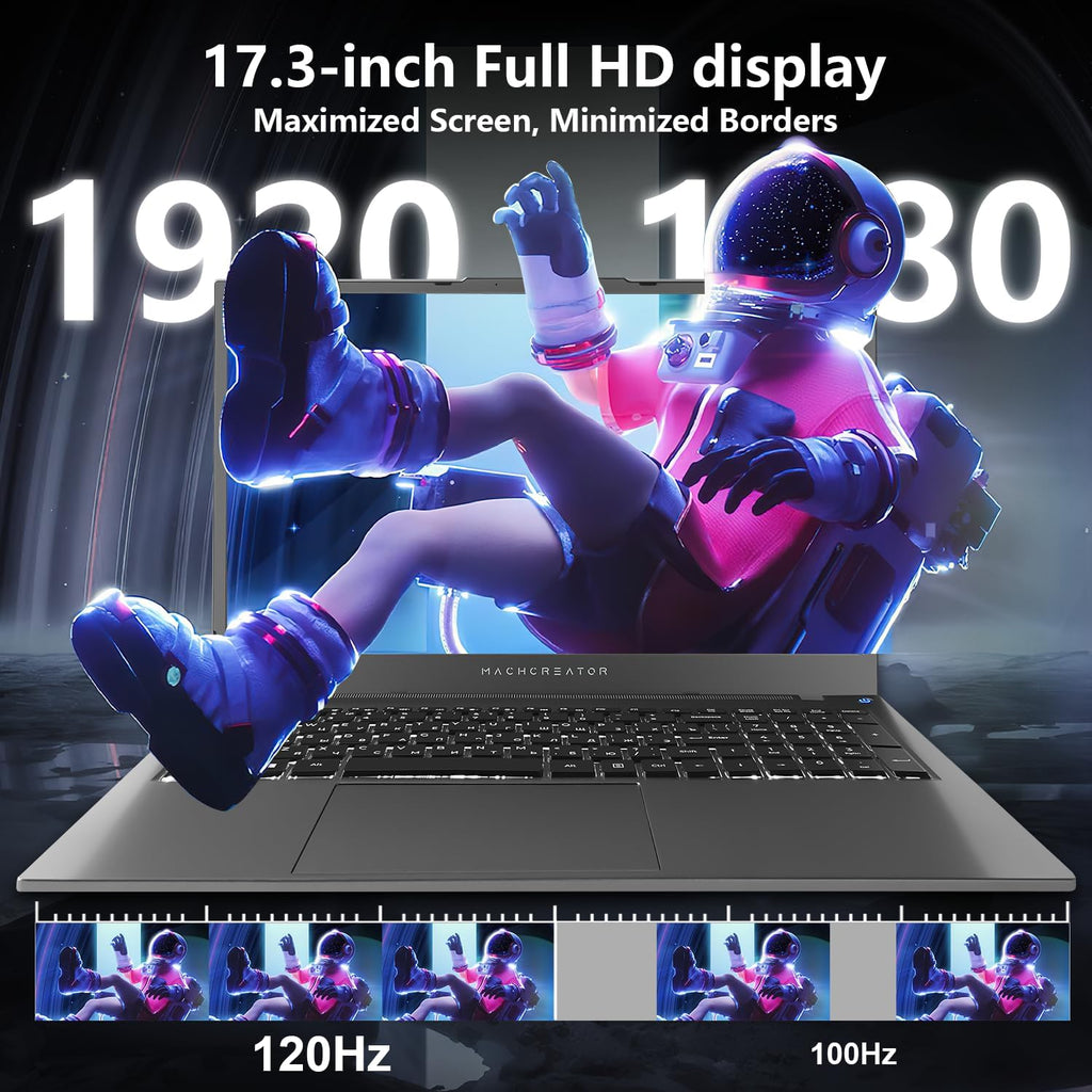 Machenike 17.3'' Laptop, Intel Processor, 16GB DDR5 RAM, 512GB SSD, Backlit Keyboard, Large-Screen with 120Hz Refresh Rate, Perfect for Work, School, and Streaming, Windows 11 Home, Modern Grey