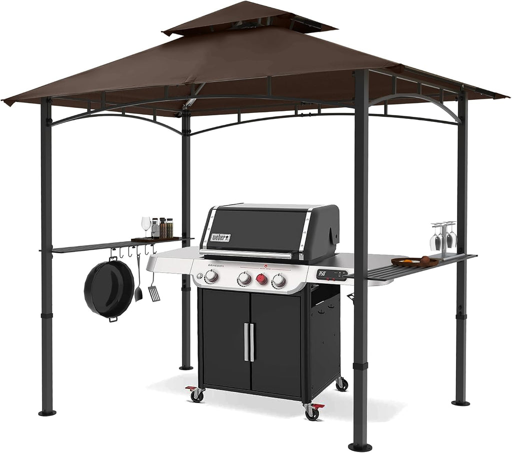 MASTERCANOPY 8 x 5 Grill Gazebo Outdoor BBQ Gazebo Canopy with 2 LED Lights (Brown)