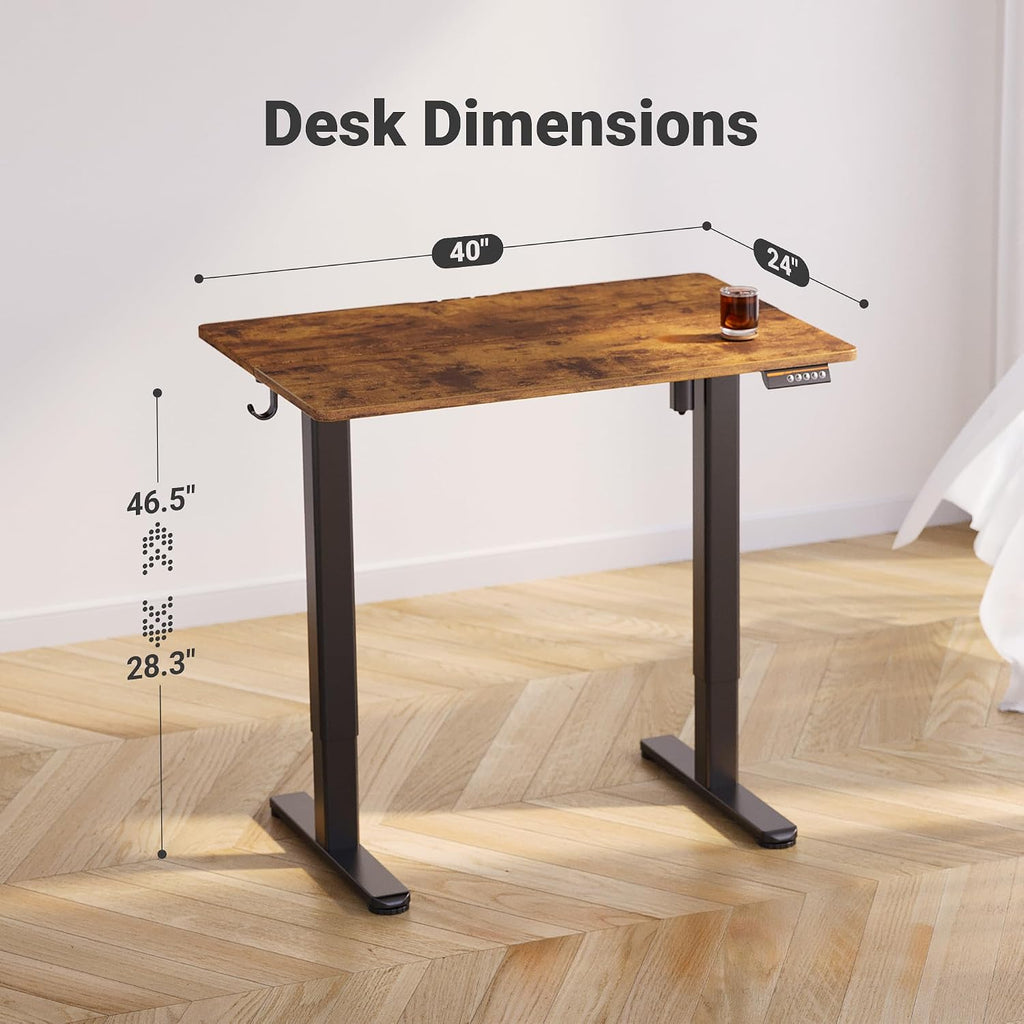 Claiks Electric Standing Desk, Adjustable Height Stand up Desk, 40x24 Inches Sit Stand Home Office Desk with Splice Board, Black Frame/Rustic Brown Top