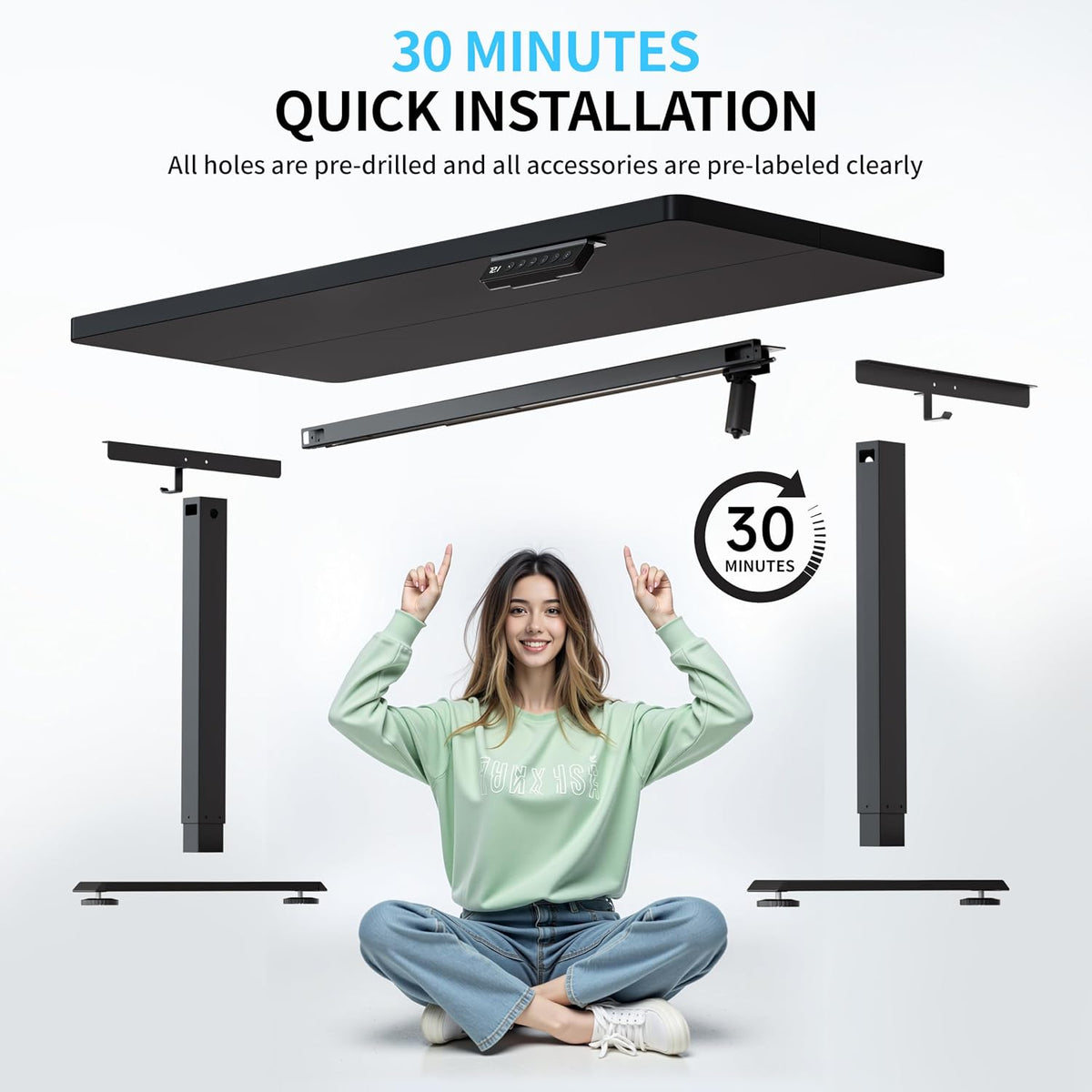BIZUM Electric Standing Desk, 55' x 24' Height Adjustable Desk, Black Sit to Stand Desk Memory Gaming Computer Workstation for Home Office